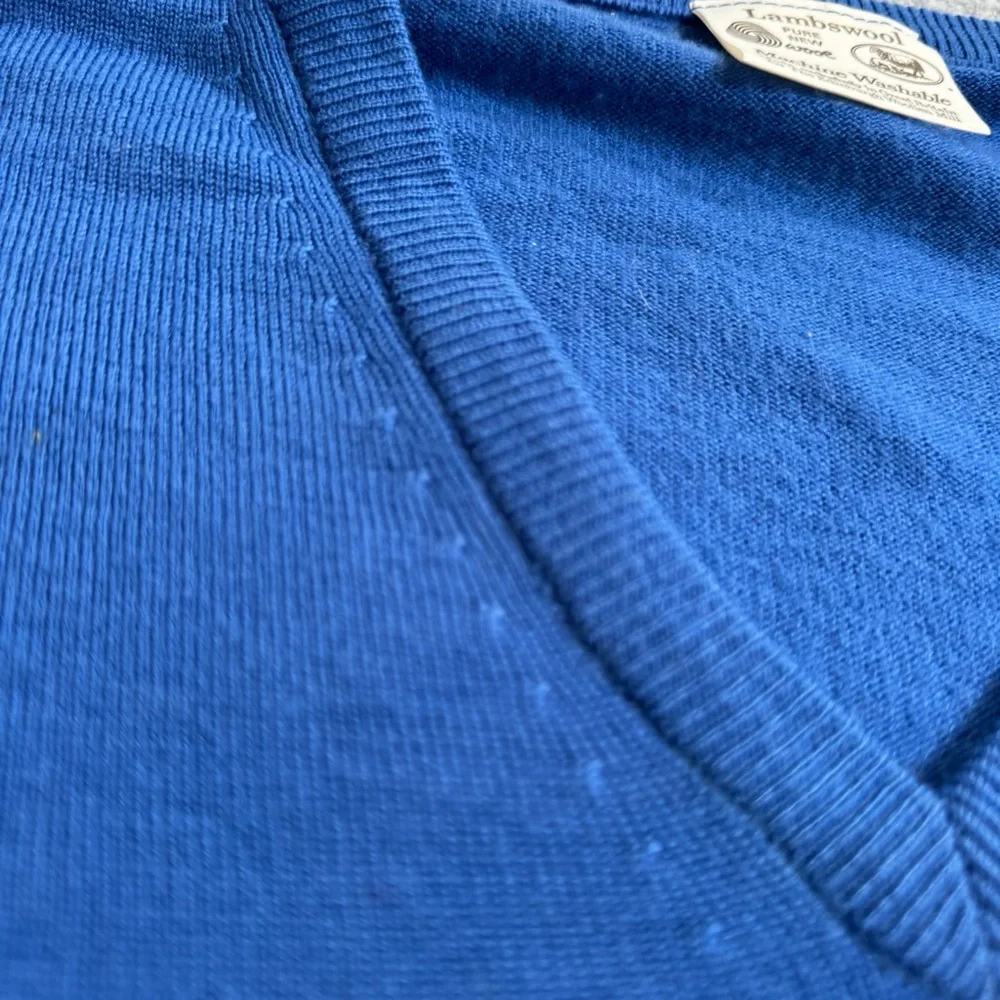 Pure New Wool Lambswool Sweater Men's Sz M Blue Edinburgh Woollen Mill V-Neck